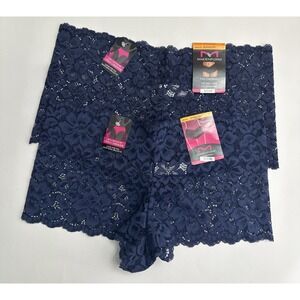 MAIDENFORM Sexy Must Haves Navy Blue Lace Cheeky Boyshort Panty 2 pk Womens S/5